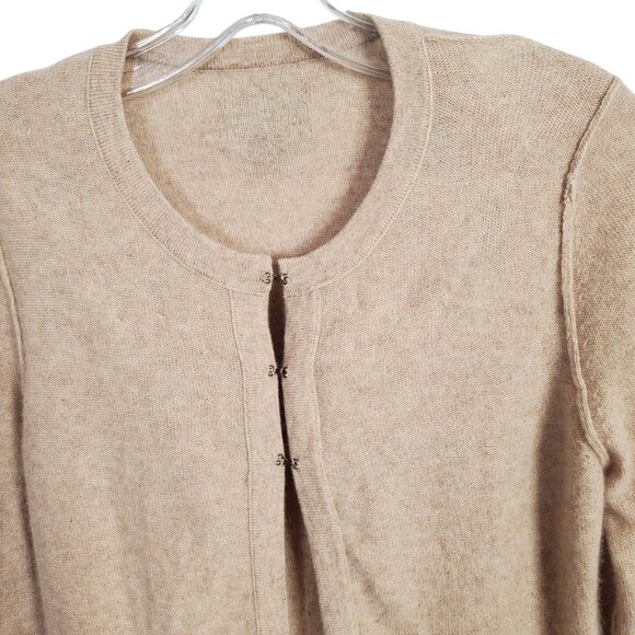Cynthia Rowley Size S Sweater Flyaway Cardigan 100% Cashmere Coquette Ruffle Tan - Picture 8 of 9